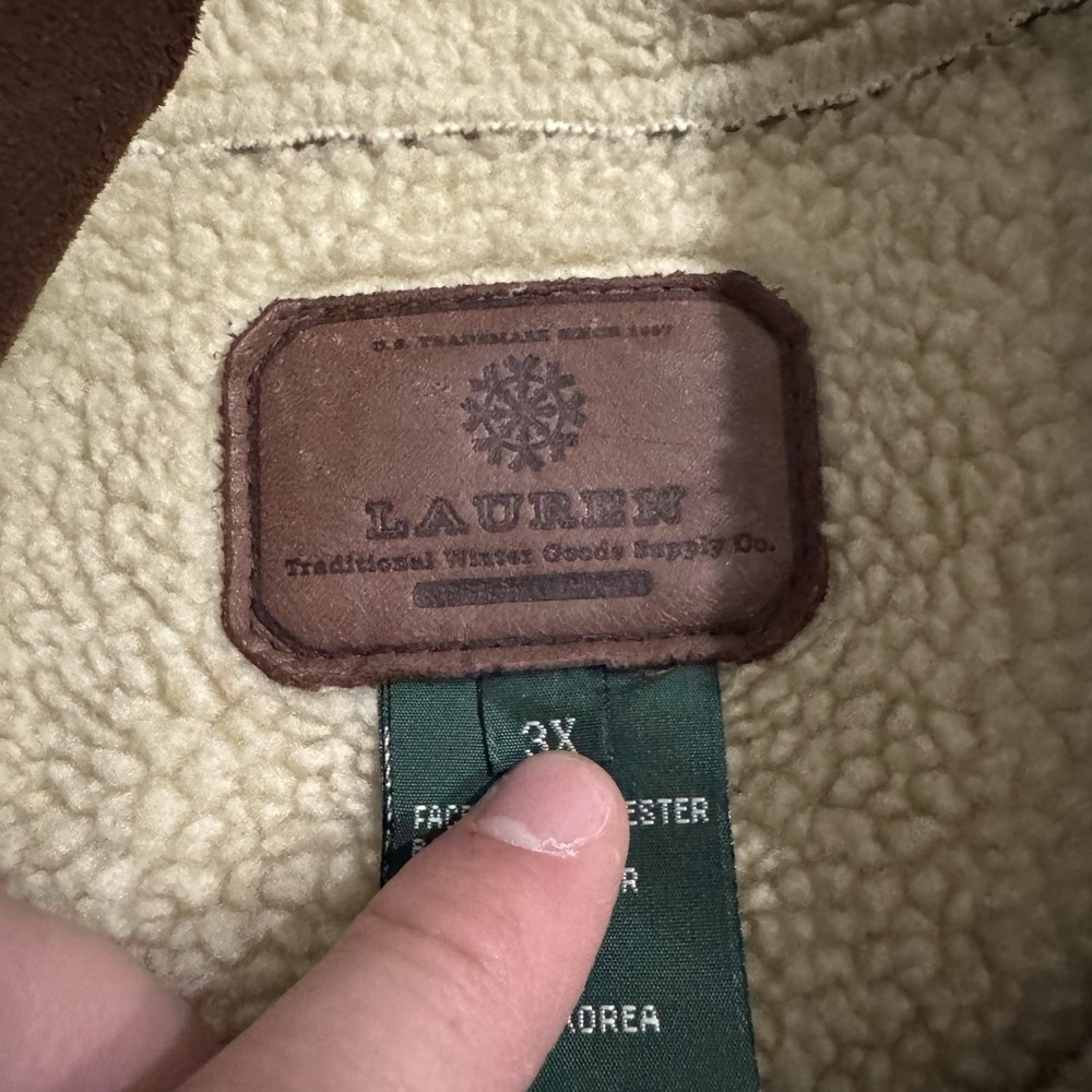 Lauren Ralph Lauren Coat Womens 3X Brown Faux Suede Shearling Long Country - Picture 2 of 8